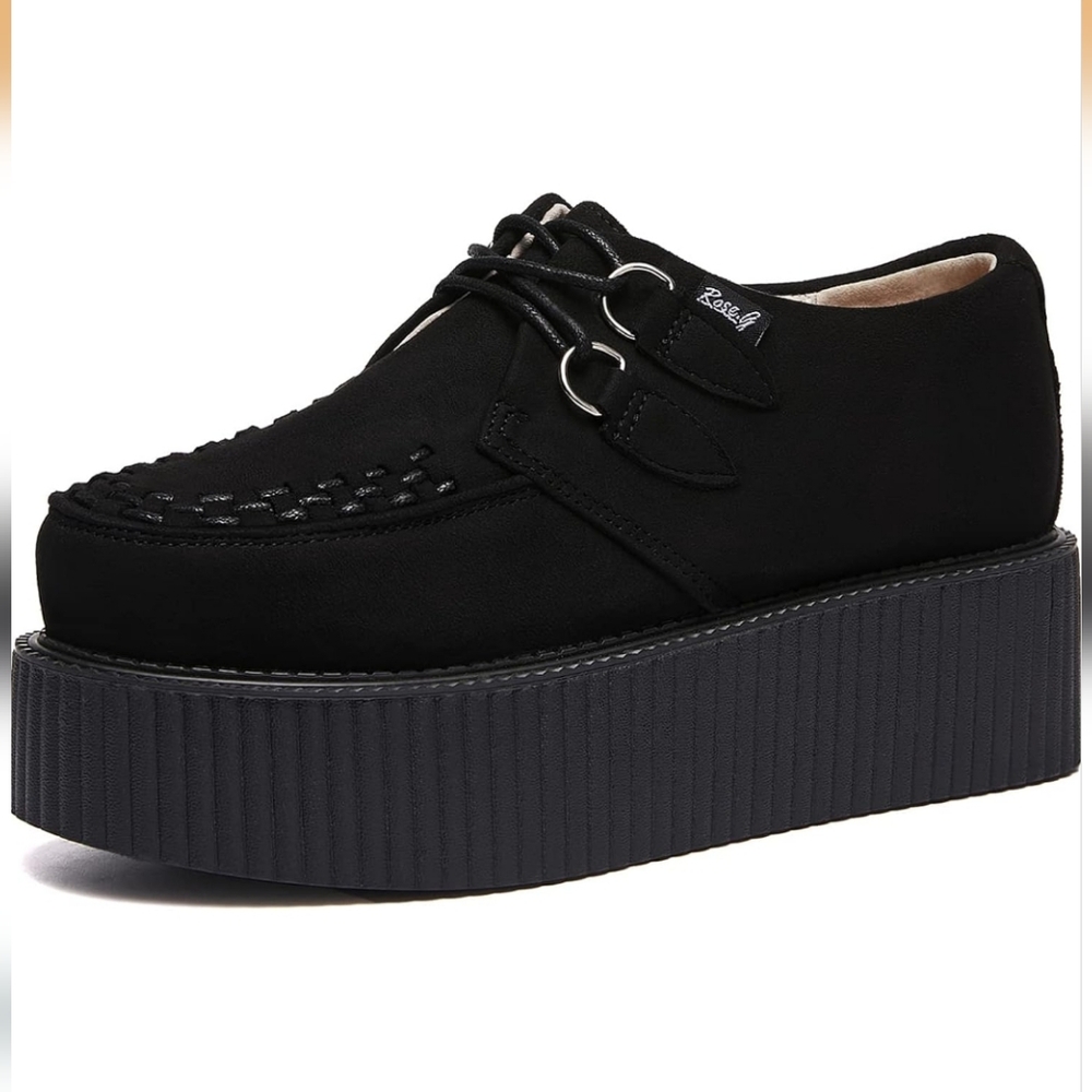 Women's Rose G Black Platform Creeper Shoes Size 6